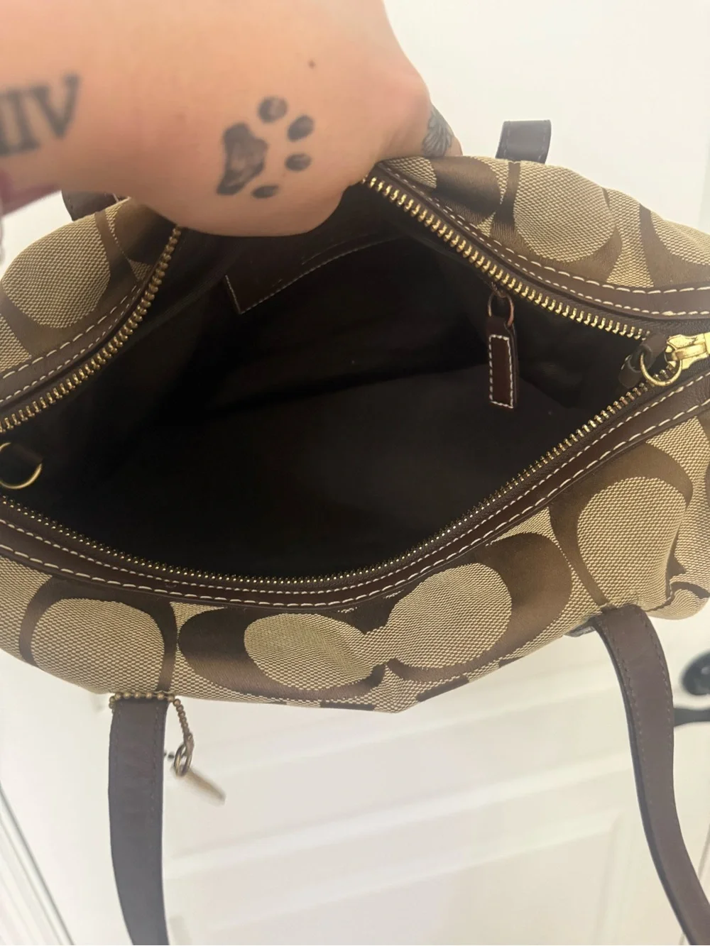COACH Y2K Signature Khaki/Tan/Brown Canvas Jacquard Zip Satchel Handbag 11102